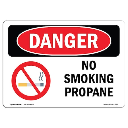 Signmission OSHA Danger Sign, No Smoking Propane, 14in X 10in Decal, 10" W, 14" L, Landscape OS-DS-D-1014-L-1489